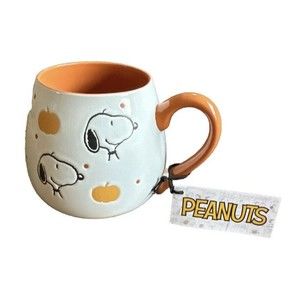 Peanuts Snoopy Orange and White Pumpkin Coffee Tea Mug 20oz